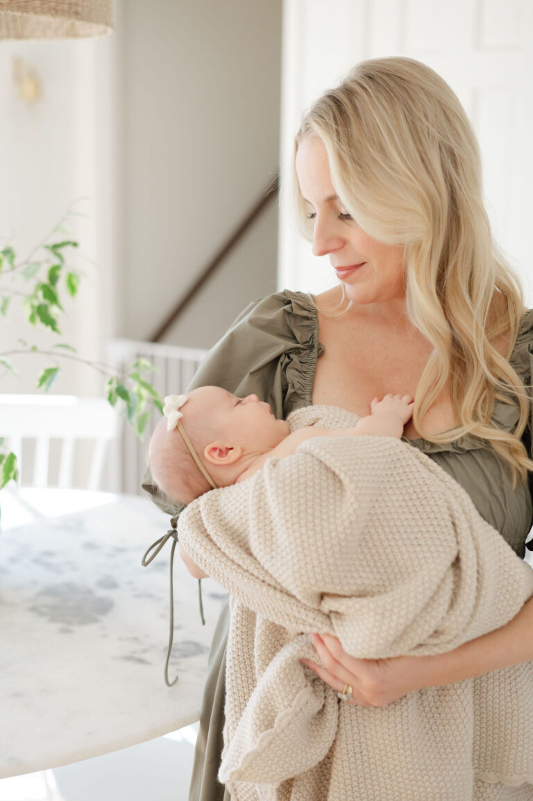 mom and newborn, natural light, neutral tones, atlanta newborn and baby photography